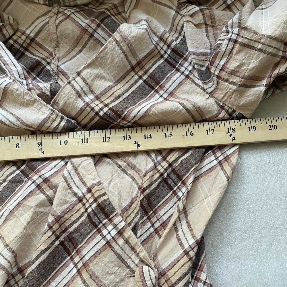 Inc International Concepts Dress Women 10 Brown Plaid Linen Blend Faux Wrap Boho - Picture 9 of 14